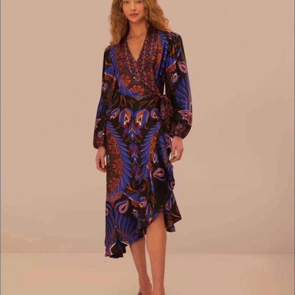 Farm Rio Heart Forest Black Long Sleeve Midi Dress
